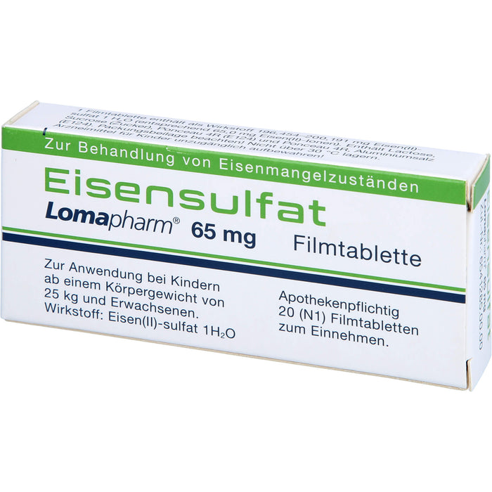 Eisensulfat Lomapharm 65 mg Filmtabletten, 20 pc Tablettes