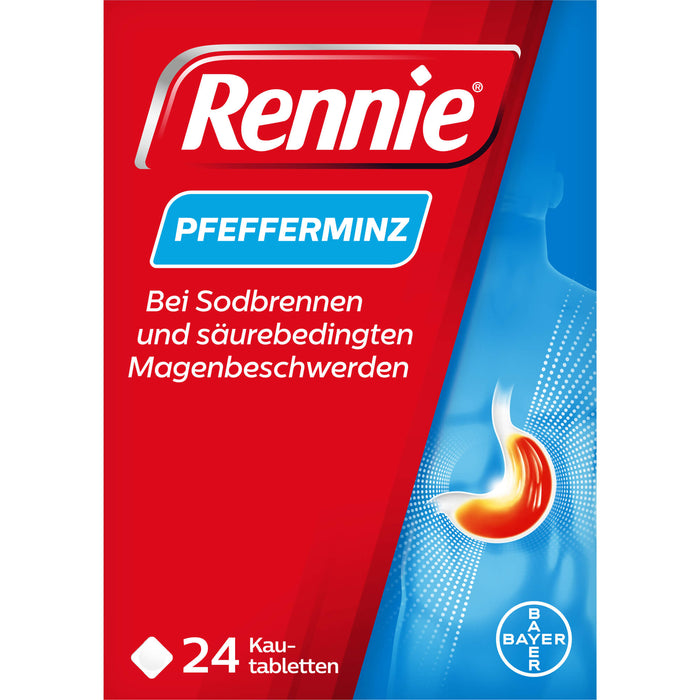 Rennie Pfefferminz Kautabletten bei Sodbrennen, 24 pc Tablettes