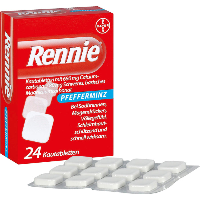 Rennie Pfefferminz Kautabletten bei Sodbrennen, 24 pcs. Tablets