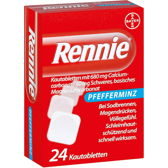 Rennie Pfefferminz Kautabletten bei Sodbrennen, 24 pc Tablettes