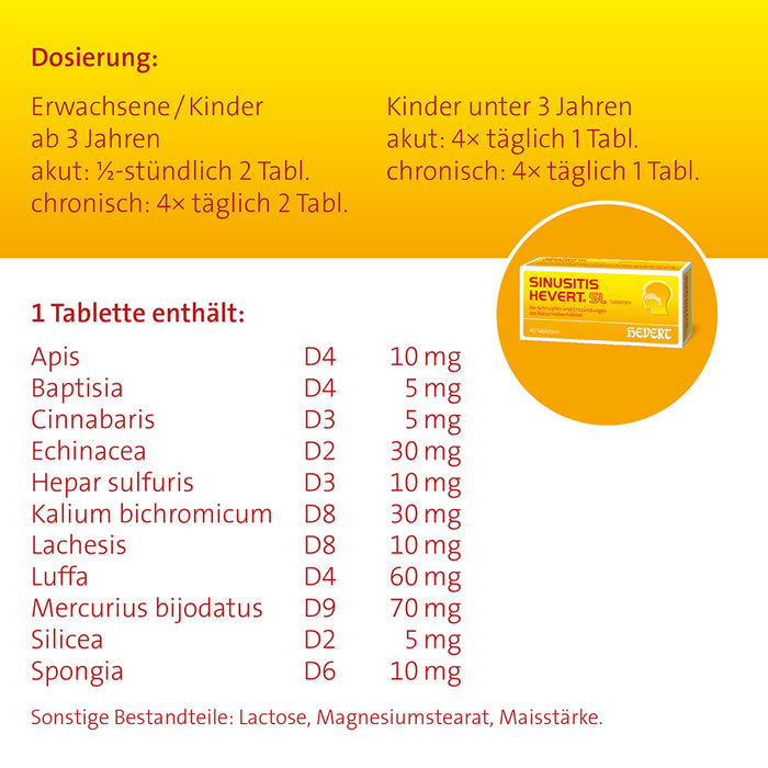 Sinusitis Hevert SL bei Schnupfen und Entzündungen der Nasennebenhöhlen, 100 St. Tabletten