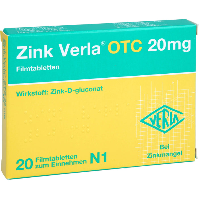 Zink Verla OTC 20 mg Filmtabletten, 20 pcs. Tablets