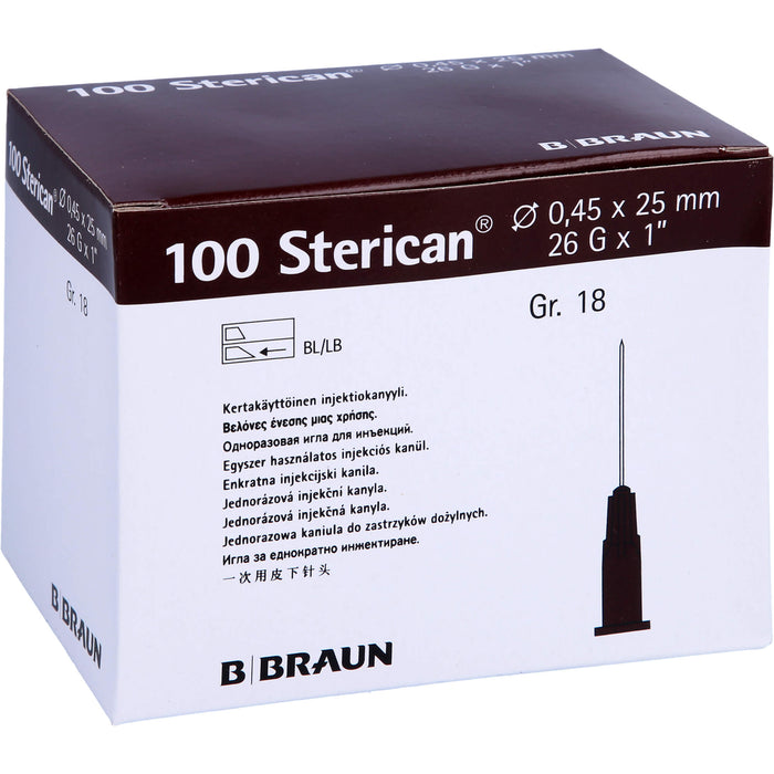 Sterican Kan.Luer-Lok 0,45x25mm Gr.18 braun, 100 St KAN