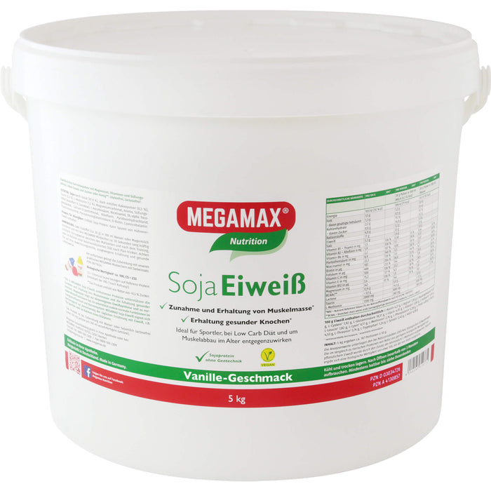 MEGAMAX Nutrition Soja Eiweiß Pulver Vanille-Geschmack, 5000 g Powder