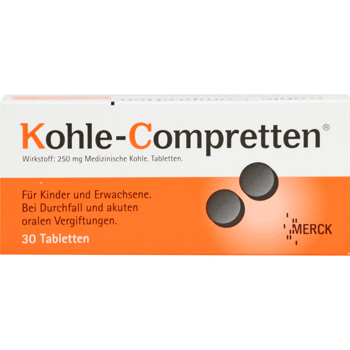 Kohle-Compretten Tabletten bei Durchfall und Vergiftungen, 30 pc Tablettes