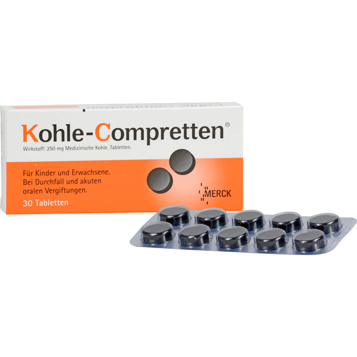 Kohle-Compretten Tabletten bei Durchfall und Vergiftungen, 30 St. Tabletten