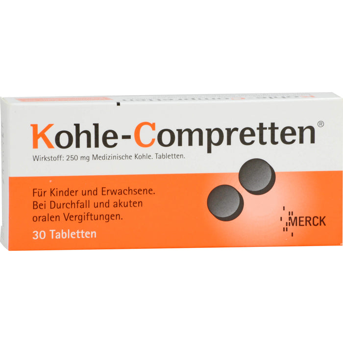 Kohle-Compretten Tabletten bei Durchfall und Vergiftungen, 30 pc Tablettes