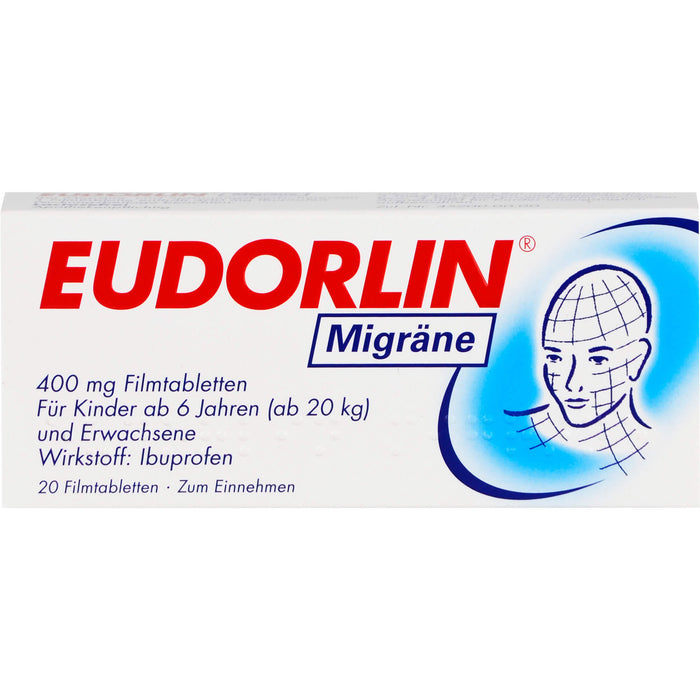 EUDORLIN Migräne 400 mg Filmtabletten zur Behandlung der akuten Kopfschmerzphase bei Migräne mit und ohne Aura, 20 pcs. Tablets