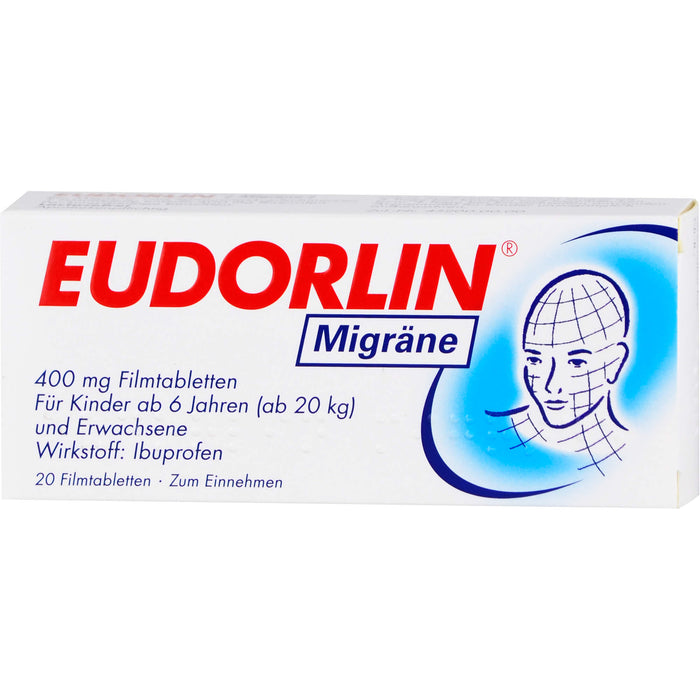 EUDORLIN Migräne 400 mg Filmtabletten zur Behandlung der akuten Kopfschmerzphase bei Migräne mit und ohne Aura, 20 pc Tablettes