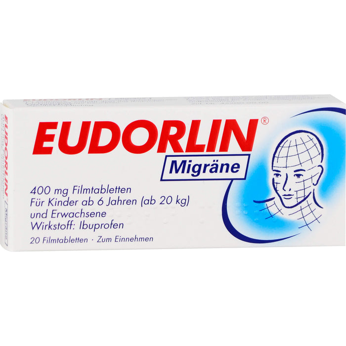 EUDORLIN Migräne 400 mg Filmtabletten zur Behandlung der akuten Kopfschmerzphase bei Migräne mit und ohne Aura, 20 pcs. Tablets