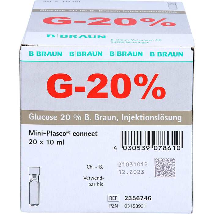 Glucose 20 % B. Braun Injektionslösung, Mini Plasco connect, 20X10 ml ILO