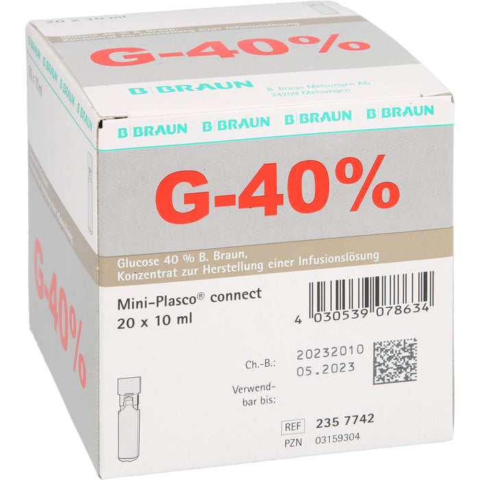 Glucose 40 % B. Braun Mini-Plasco connect Konzentrat zur Herst. einer Inf.-Lsg., 10 ml, 200 ml Lösung