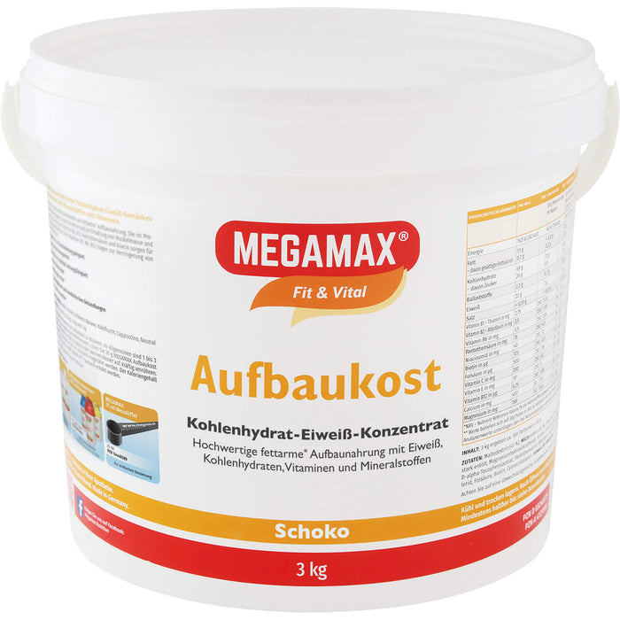 MEGAMAX Fit & Vital Aufbaukost Kohlenhydrat-Eiweiß-Konzentrat Schoko-Geschmack, 3 g Poudre