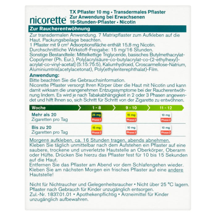 nicorette TX Pflaster 10 mg zur Raucherentwöhnung, 7 pcs. Patch