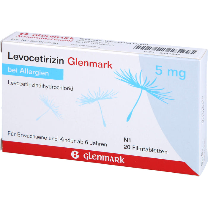 Levocetirizin Glenmark 5 mg Filmtabletten bei Allergien, 20 pc Tablettes