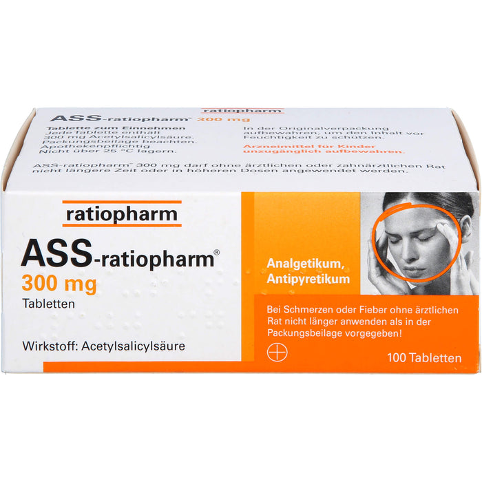 ASS-ratiopharm 300 mg Tabletten bei Schmerzen und Fieber, 100 St. Tabletten