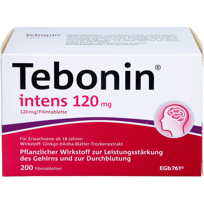 Tebonin intens 120 mg Filmtabletten zur Leistungsstärkung des Gehirns und zur Durchblutung, 200 pc Tablettes