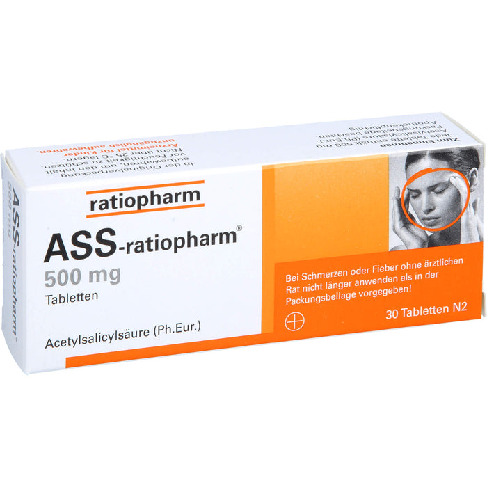 ASS-ratiopharm 500 mg Tabletten bei Schmerzen und Fieber, 30 pcs. Tablets