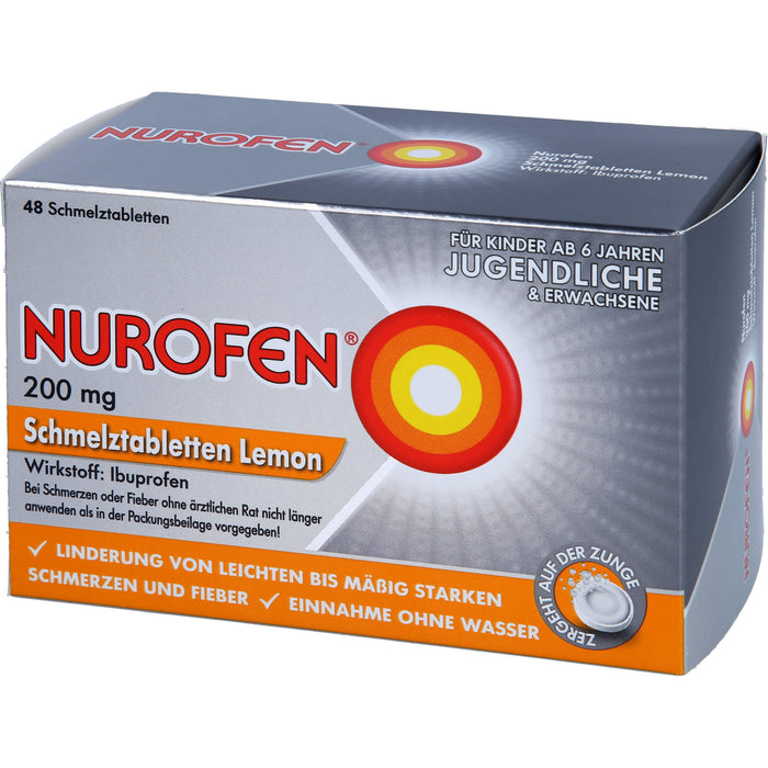 Nurofen Schmelztabletten Lemon bei Kopfschmerzen ab 6 Jahren 200mg, 48 pcs. Tablets