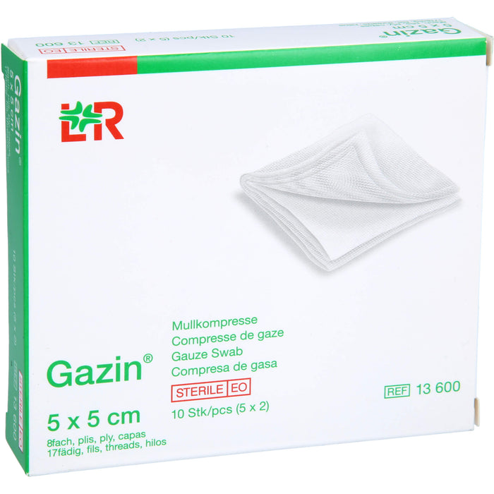 Gazin Mullkompressen 5 x 5 cm 8fach steril, 10 pc Compresses