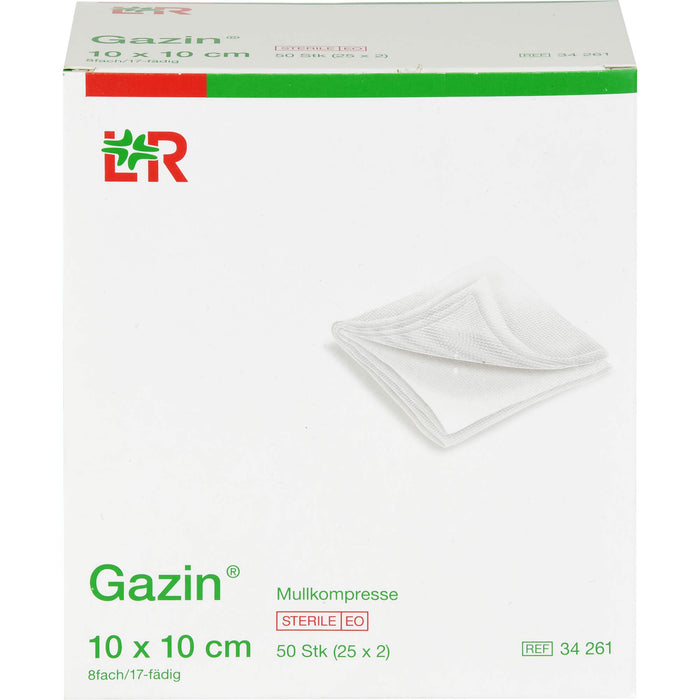 Gazin steril 10 x 10 cm 8 fach Mullkompressen, 50 St. Kompressen