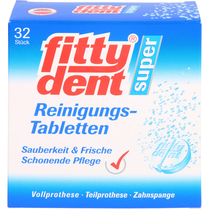 fittydent super Reinigungstabletten für Vollprothesen, Teilprothesen und Zahnspangen, 32 pcs. Tablets