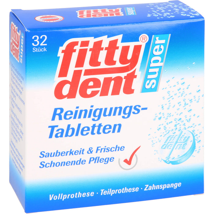 fittydent super Reinigungstabletten für Vollprothesen, Teilprothesen und Zahnspangen, 32 pc Tablettes