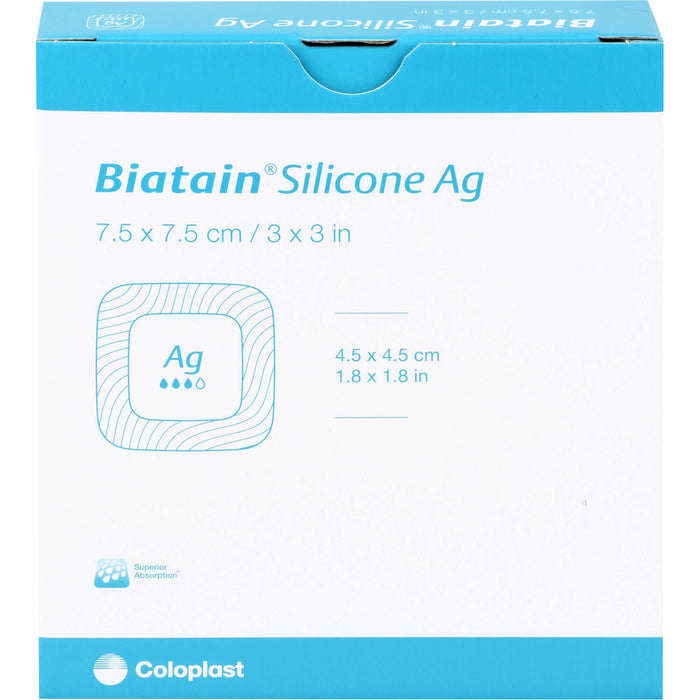 Biatain Silicone Ag Schaumverband mit Silber 7,5 cm x 7,5 cm, 5 pcs. Wound dressings