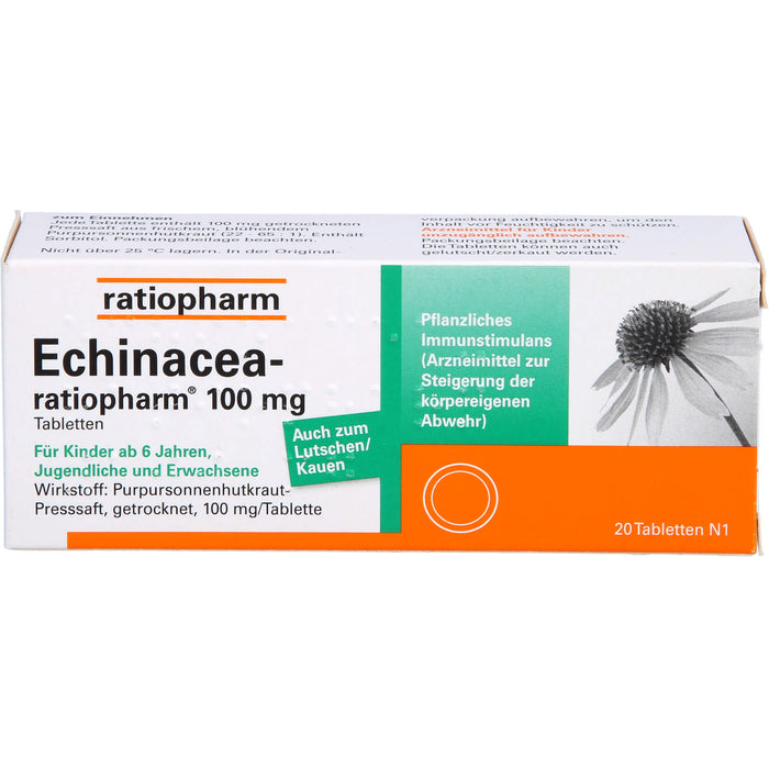 Echinacea-ratiopharm 100 mg Tabletten pflanzliches Immunstimulanz, 20 pc Tablettes