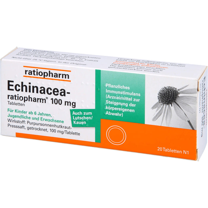 Echinacea-ratiopharm 100 mg Tabletten pflanzliches Immunstimulanz, 20 pcs. Tablets