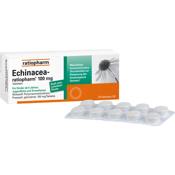 Echinacea-ratiopharm 100 mg Tabletten zur Steigerung der körpereigenen Abwehr, 50 pcs. Tablets