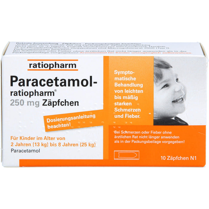 Paracetamol-ratiopharm 250 mg Zäpfchen bei Fieber und Schmerzen, 10 pcs. Suppositories