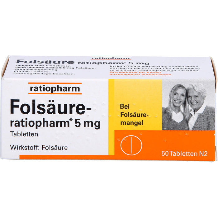 Folsäure-ratiopharm 5 mg Tabletten bei Folsäuremangel, 50 pcs. Tablets