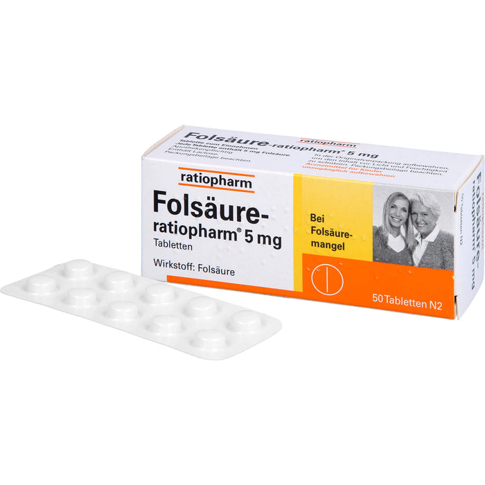 Folsäure-ratiopharm 5 mg Tabletten bei Folsäuremangel, 50 St. Tabletten