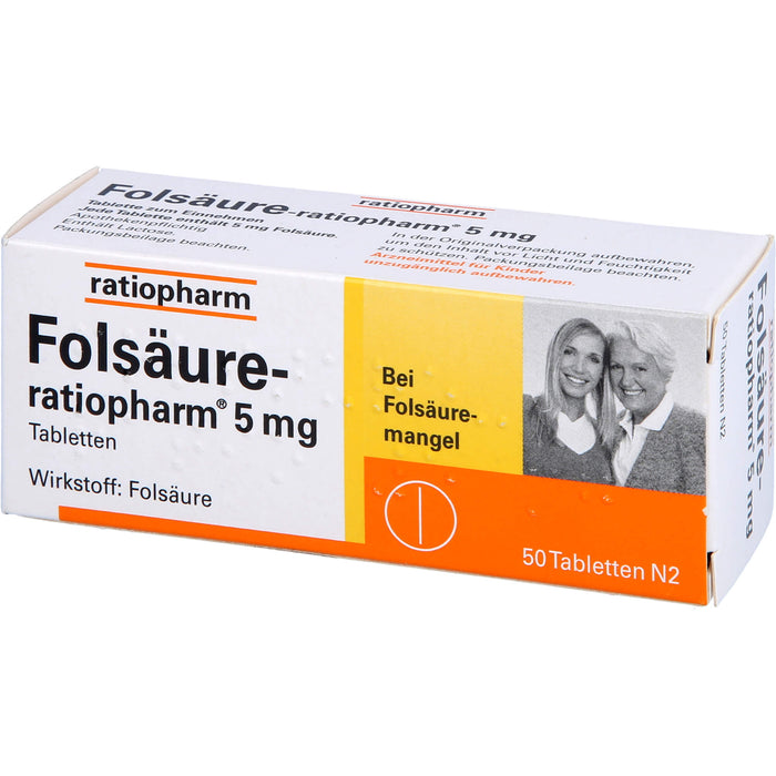 Folsäure-ratiopharm 5 mg Tabletten bei Folsäuremangel, 50 pcs. Tablets