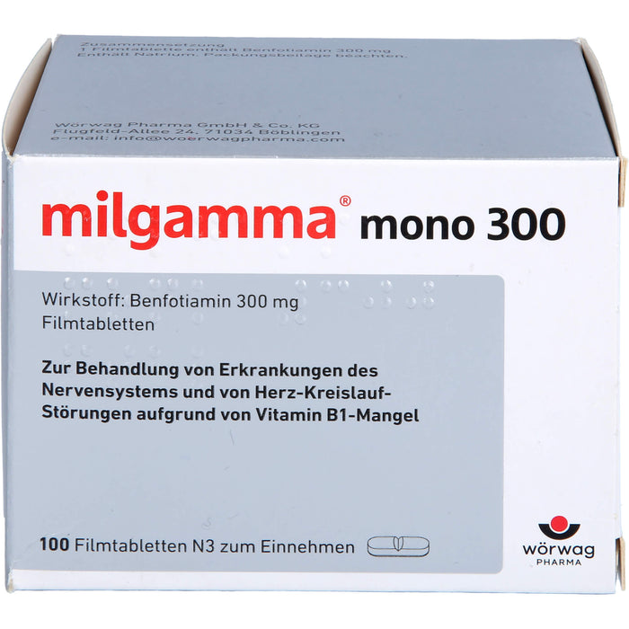 milgamma mono 300 Filmtabletten bei Erkrankungen des Nervensystems und von Herz-Kreislauf-Störungen, 100 pc Tablettes