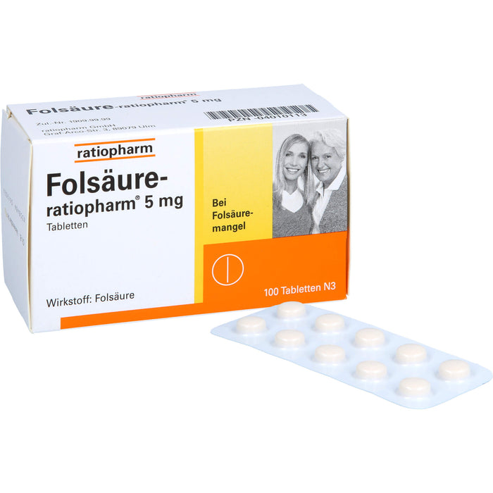 Folsäure-ratiopharm 5 mg Tabletten bei Folsäure-Mangel, 100 pcs. Tablets