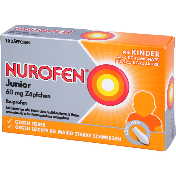 Nurofen Junior 60 mg Zäpfchen bei Fieber & Schmerzen ab 3 Monaten, 10 pcs. Suppositories