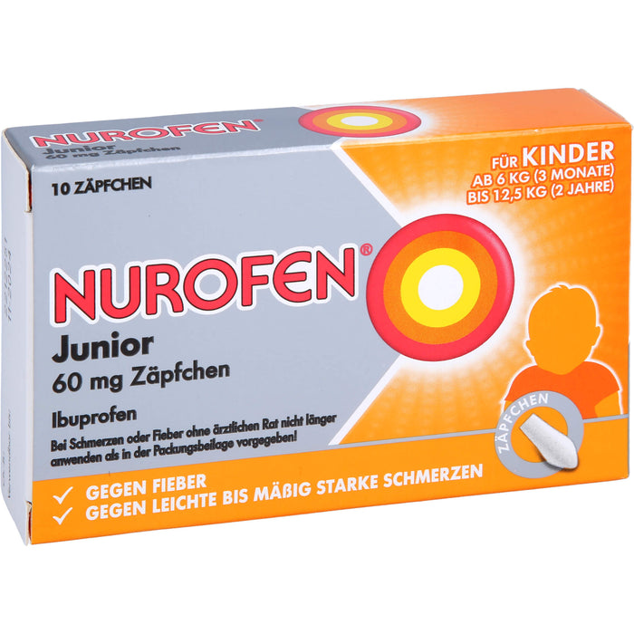 Nurofen Junior 60 mg Zäpfchen bei Fieber & Schmerzen ab 3 Monaten, 10 pcs. Suppositories