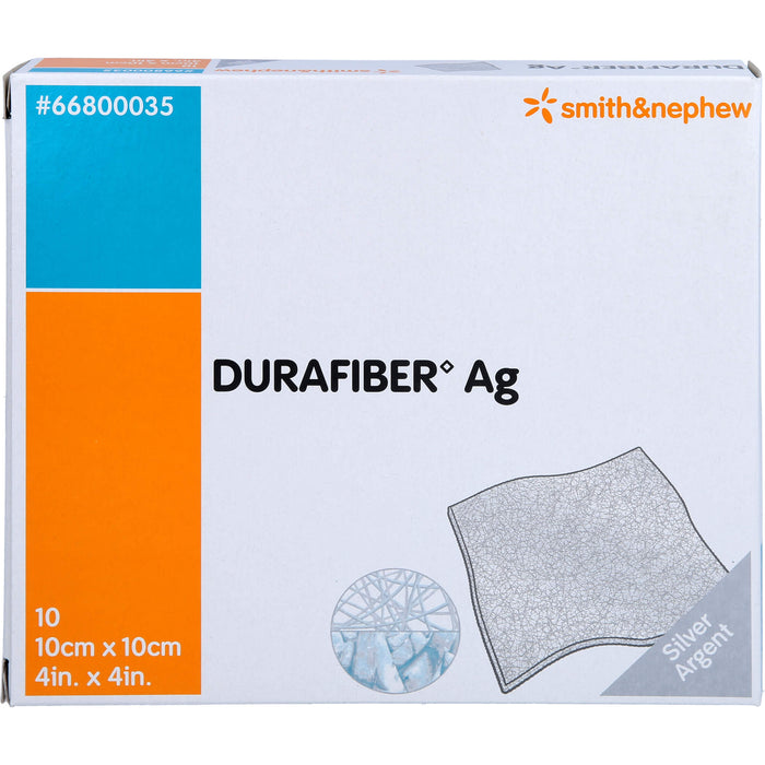 DURAFIBER Ag 10 x 10 cm absorbierender, gelbildender Faserverband mit Silber, 10 pc Pansements