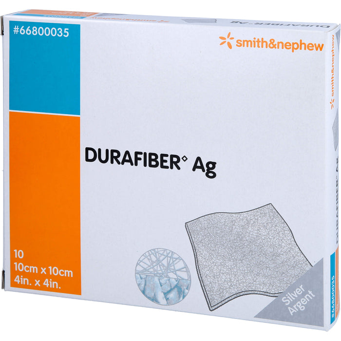 DURAFIBER Ag 10 x 10 cm absorbierender, gelbildender Faserverband mit Silber, 10 St. Wundauflagen