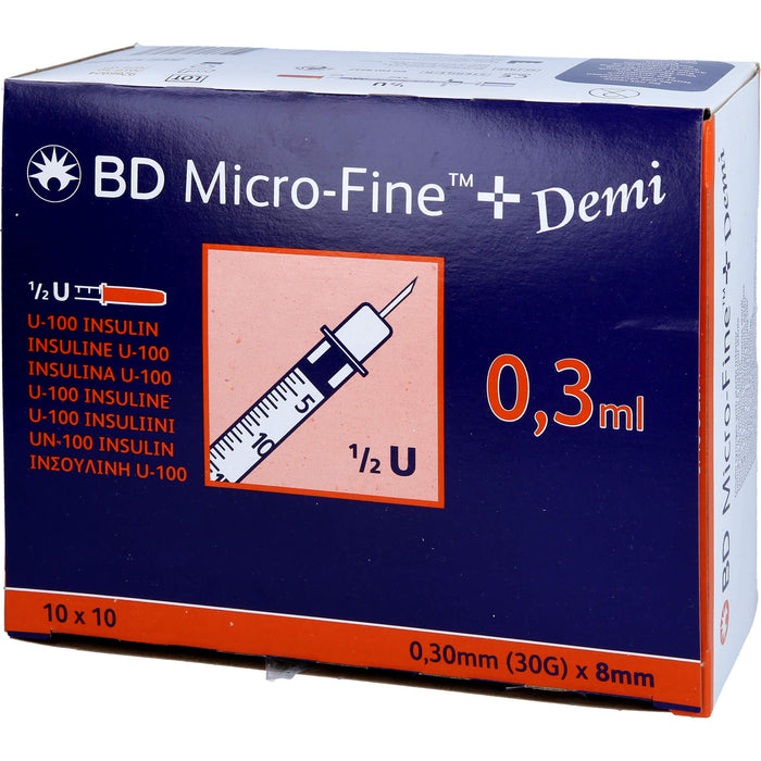 BD Micro-Fine+ U100 Demi Insulinspritzen 0,3 x 8 mm, 100 pc Seringues