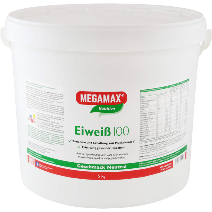 MEGAMAX Nutrition Eiweiß 100 Pulver Geschmack Neutral, 5000 g Powder