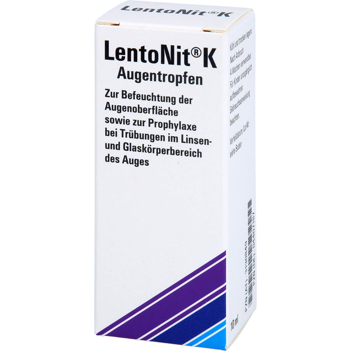 Lento Nit K Augentropfen zur Befeuchtung der Augenoberfläche sowie zur Prophylaxe bei Trübungen im Linsen- und Glaskörperbereich des Auges, 10 ml Solution