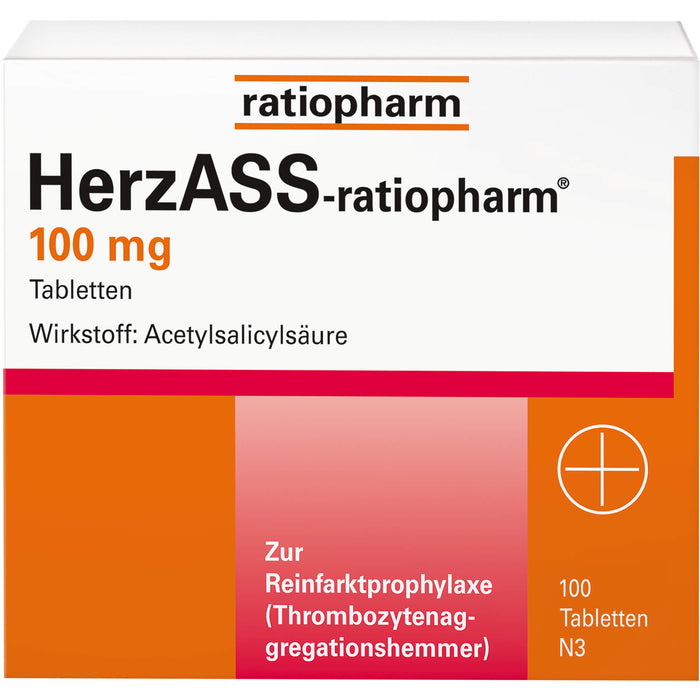 HerzASS-ratiopharm 100 mg Tabletten zur Reinfarktprophylaxe, 100 pcs. Tablets