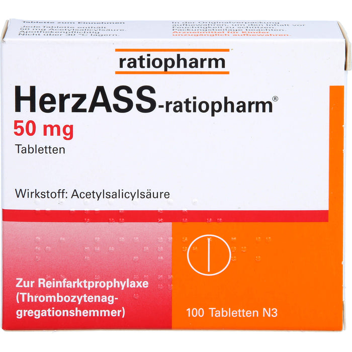 HerzASS-ratiopharm 50 mg Tabletten zur Reinfarktprophylaxe, 100 pc Tablettes