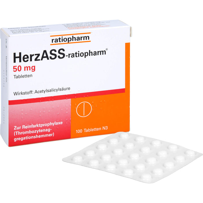 HerzASS-ratiopharm 50 mg Tabletten zur Reinfarktprophylaxe, 100 pcs. Tablets