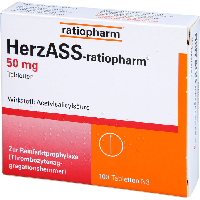 HerzASS-ratiopharm 50 mg Tabletten zur Reinfarktprophylaxe, 100 pcs. Tablets