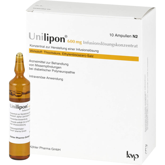 Unilipon 600 mg Infusionslösungskonzentrat bei Missempfindungen bei diabetischer Polyneuropathie, 10 pc Ampoules