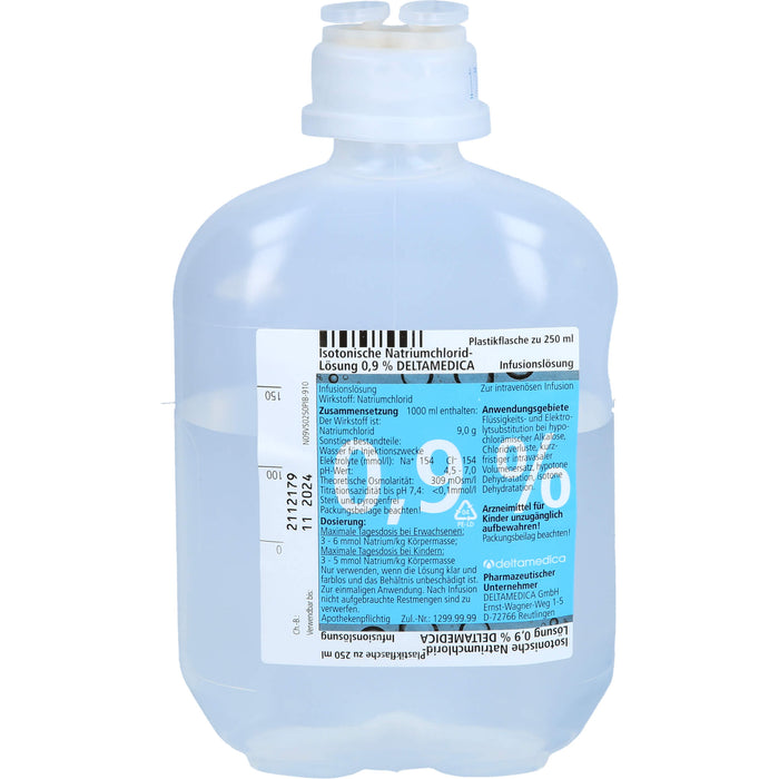 Isotonische Natriumchlorid-Lösung 0,9 % DELTAMEDICA Infusionslösung, Plastikfl. 250ml, 2500 ml Lösung